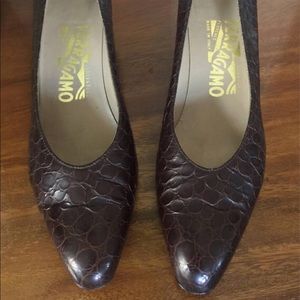 Ferragamo 6.5 AAAA Brown Leather Pumps Heels